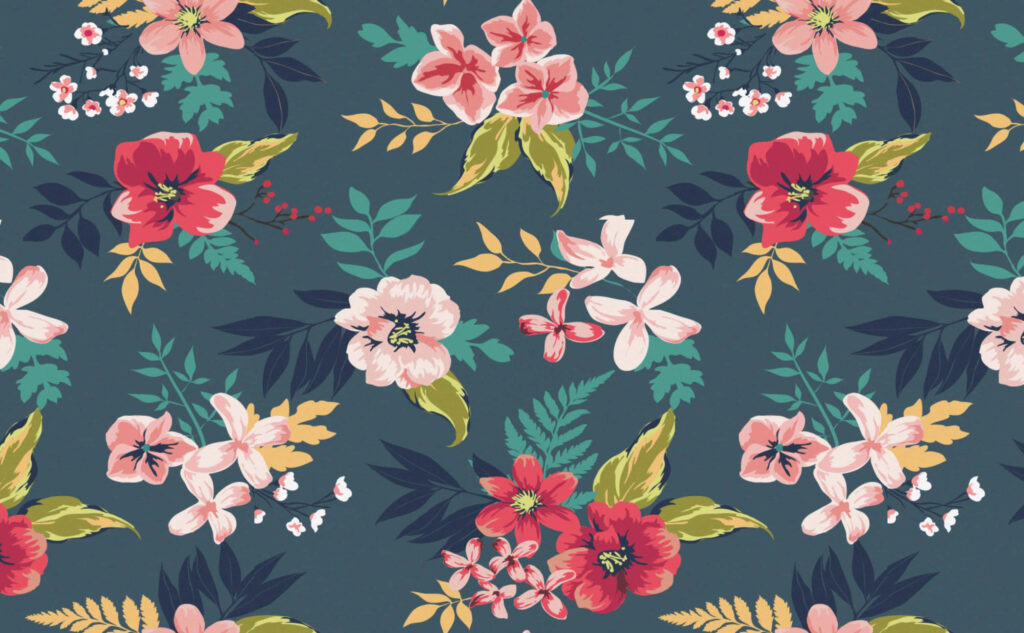 Vibrant Hawaiian Floral Wallpaper: Tropical Design on Dark Background