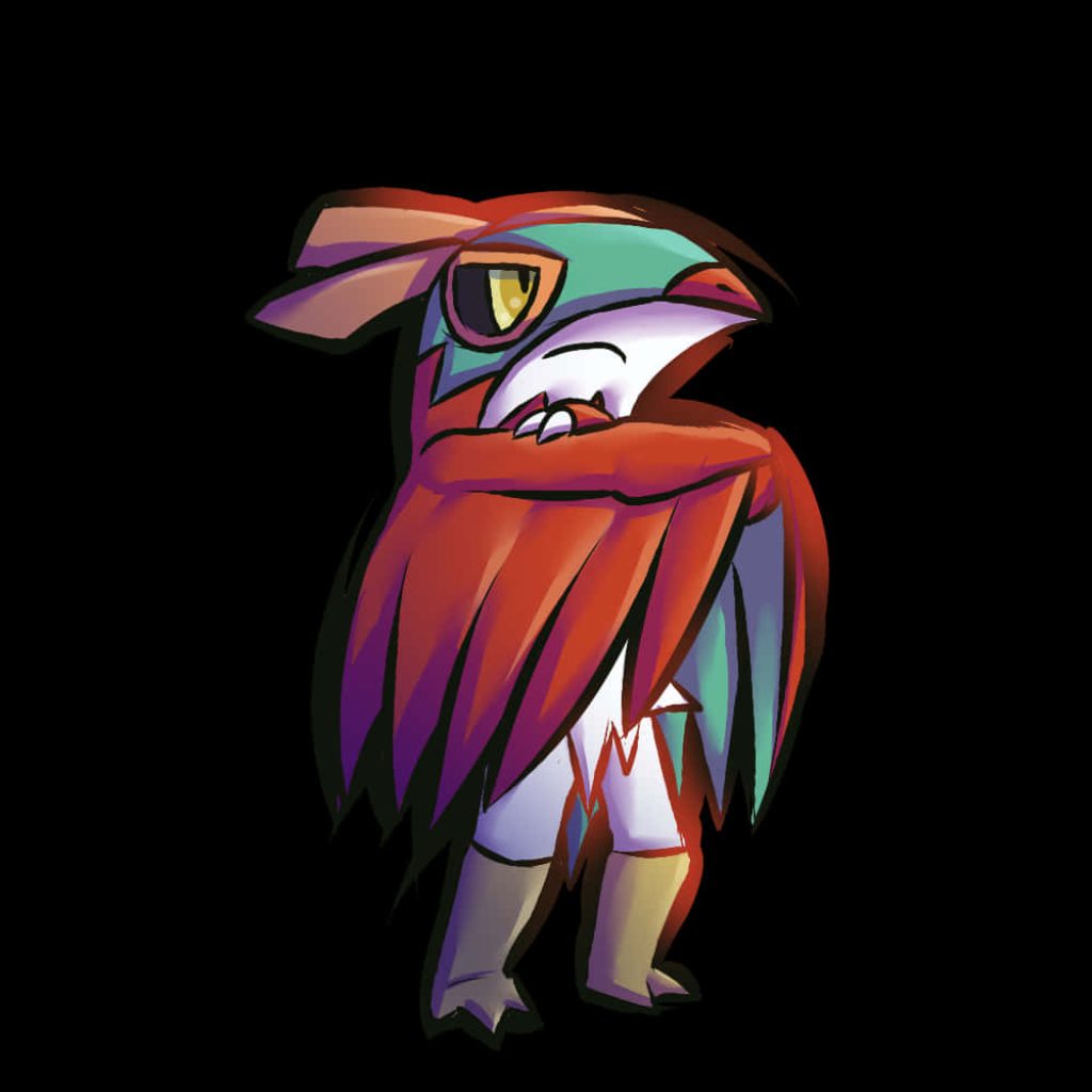 Hawlucha Pokémon digital art confident pose red green wings crossed on black wallpaper background