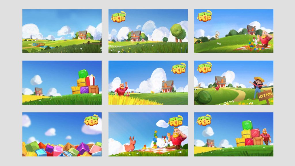 Hay Day Pop wallpaper with farmer Greg colorful puzzle blocks vibrant farm sunny skies background