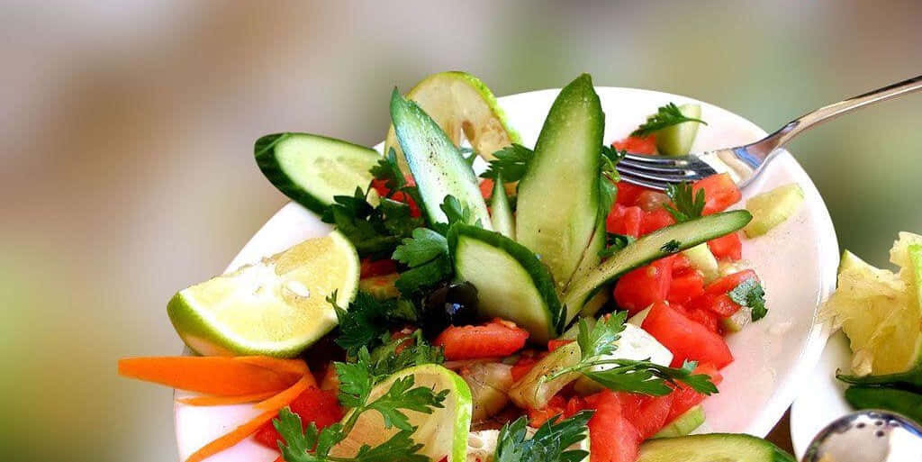 Colorful Healthy Food Plate with Fresh Vegetables Wallpaper