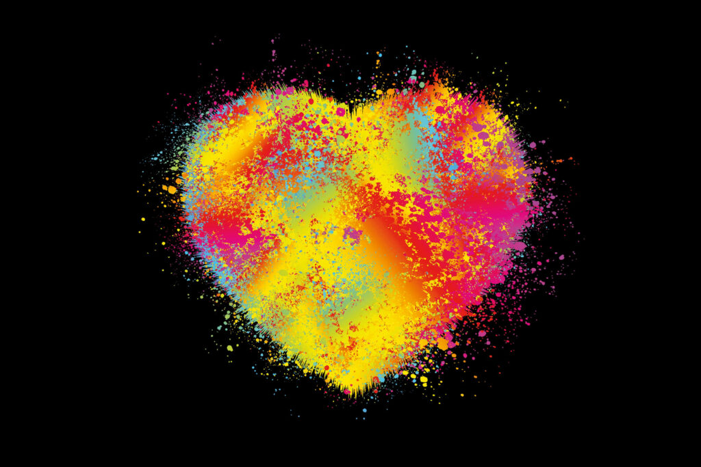 Vibrant Heart Artwork Wallpaper: Colorful Passion on Black Background