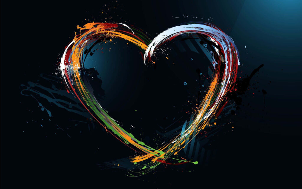Artistic Colorful Heart Wallpaper: Vibrant Brush Strokes on Dark Background