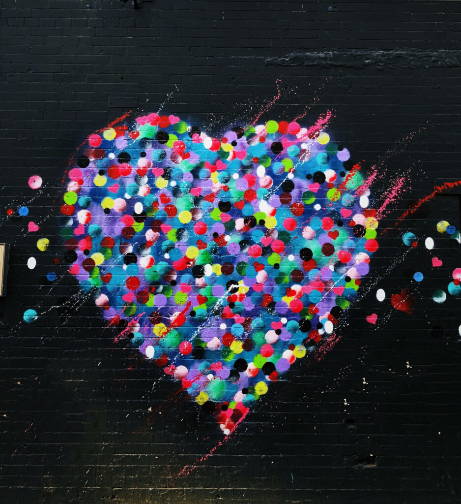 Vibrant Heart Graffiti: Colorful Urban Aesthetic Wallpaper