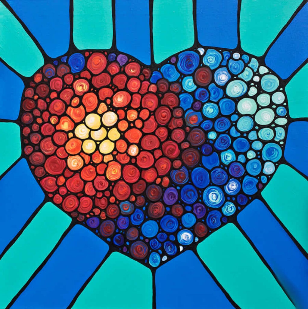 Vibrant Heart Mosaic Wallpaper: Swirling Patterns in Bold Colors