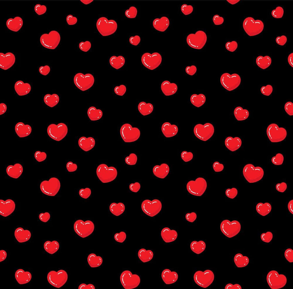 Vibrant Heart Pattern Wallpaper: Bold Red Hearts on Black Background