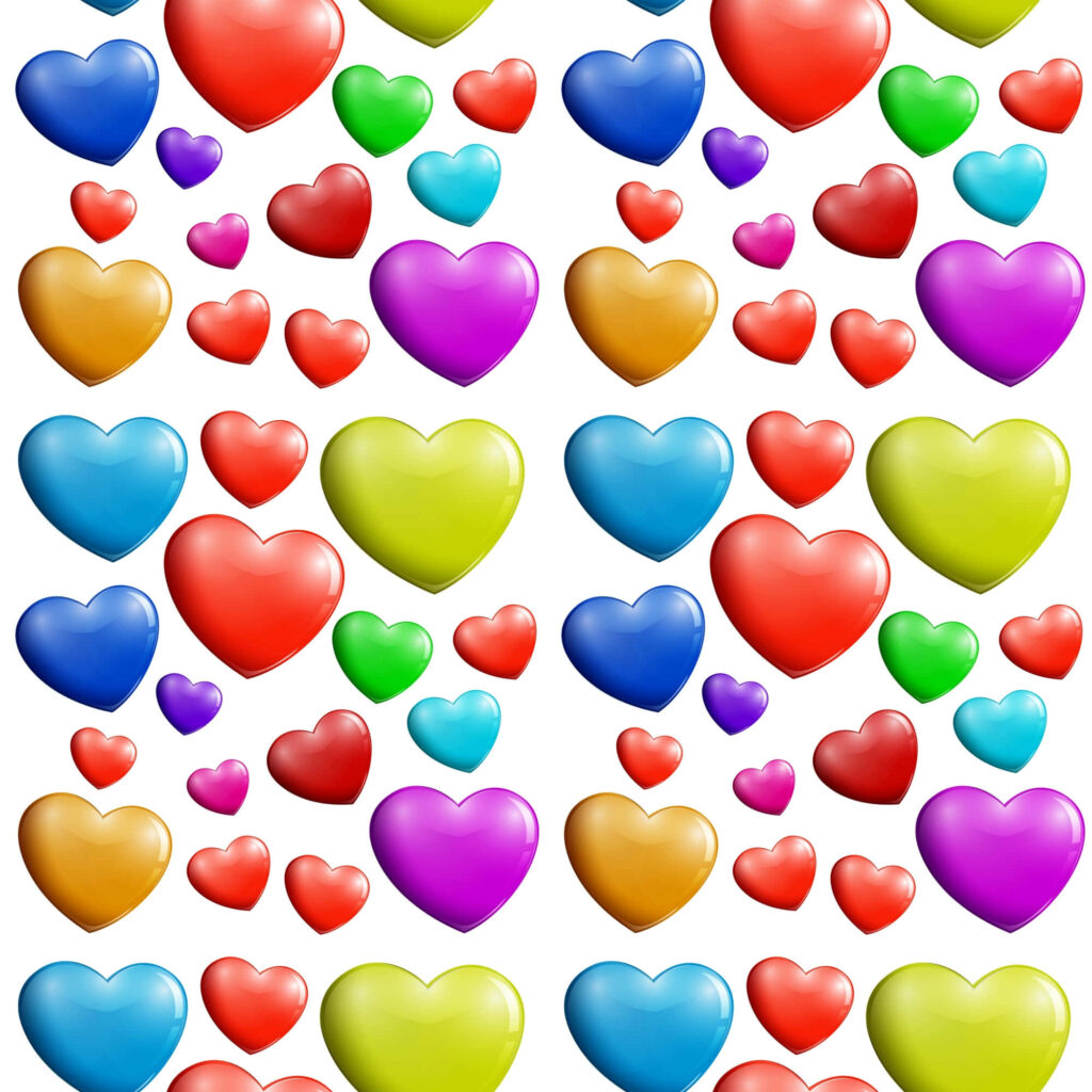 Colorful Heart Pattern Wallpaper: Cheerful Glossy Design on White