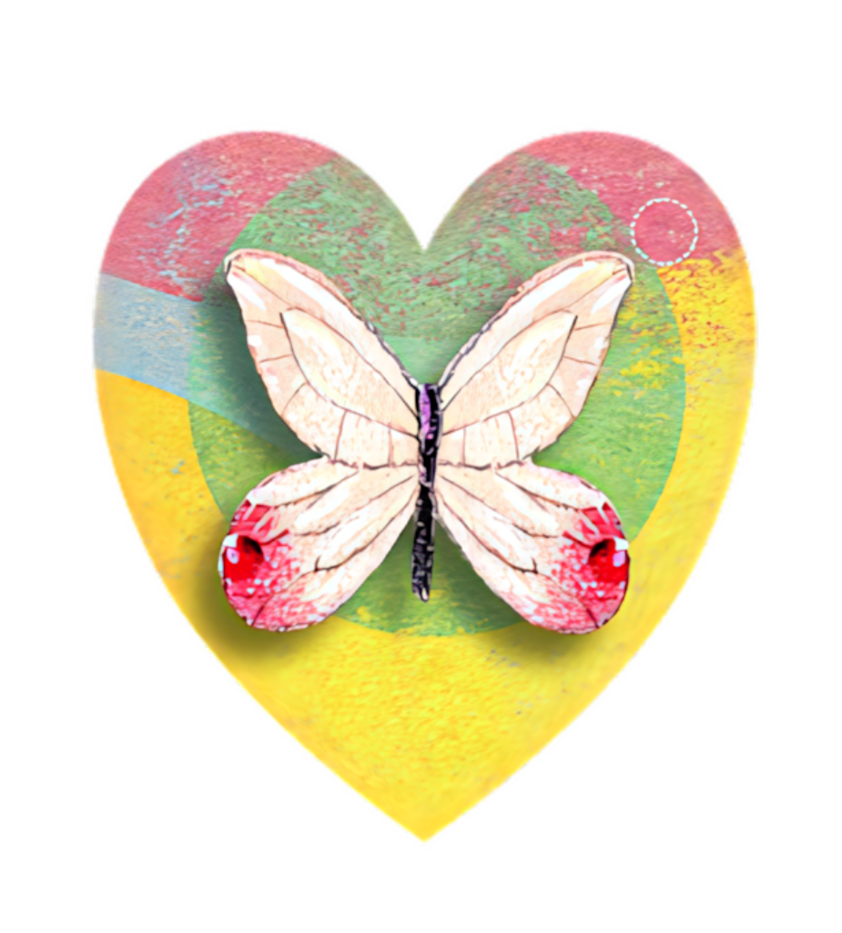 Vibrant Heart-Shaped Butterfly Art: Textured Colorful Wallpaper