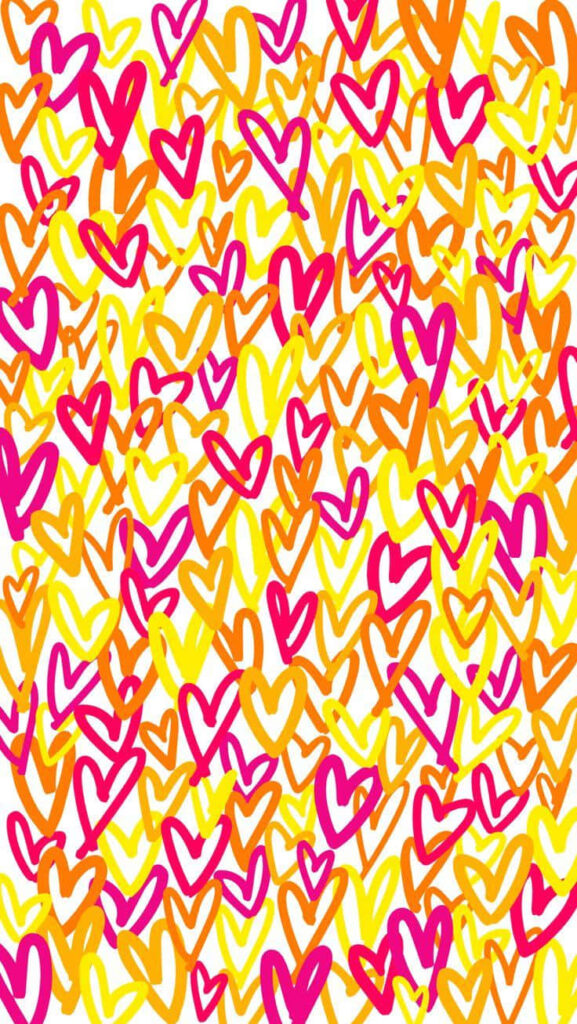 Vibrant Hand-Drawn Heart Wallpaper in Pink, Yellow & Orange