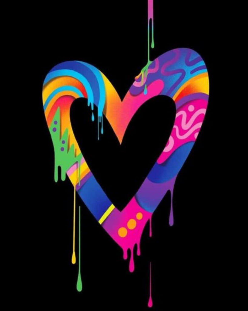 Colorful Heart Wallpaper with Abstract Patterns & Dripping Paint