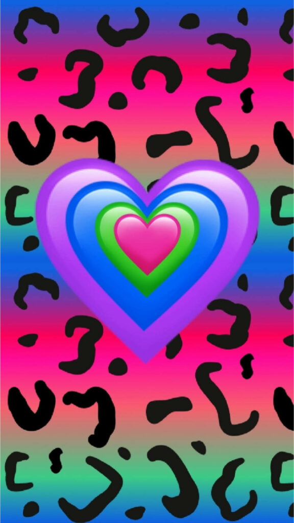 Vibrant Layered Heart Wallpaper with Cute Leopard Print & Rainbow