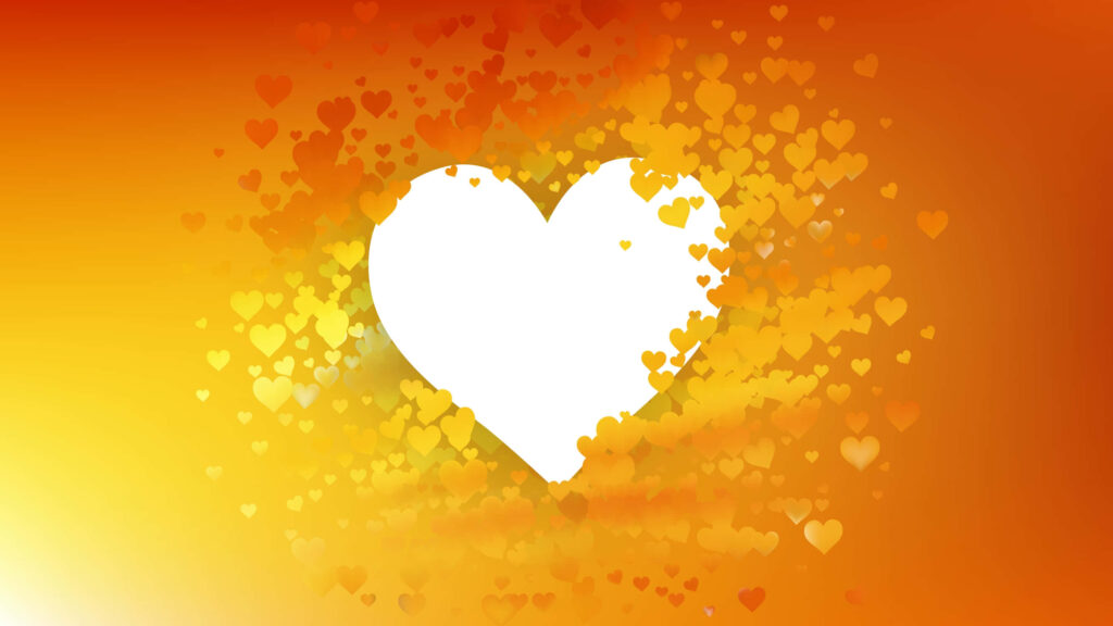 Vibrant White Heart Wallpaper with Orange & Gold Burst Background