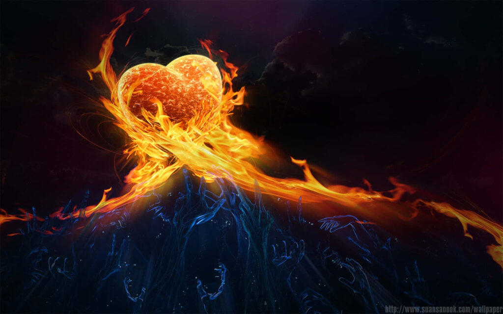 Fiery Heart Wallpaper: Passionate & Intense Design on Dark Background