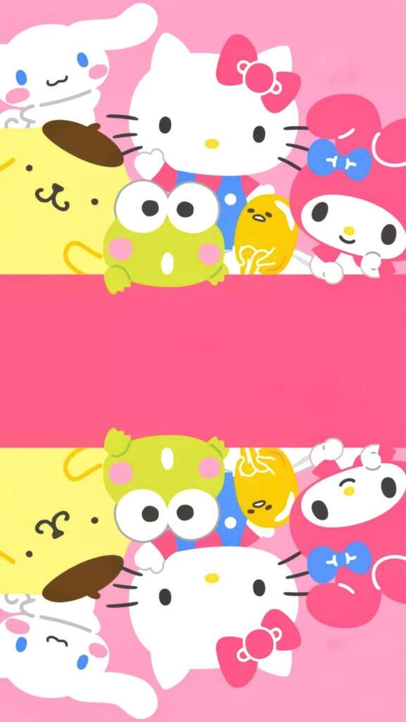 Vibrant Hello Kitty Wallpaper with Friends in Playful Design