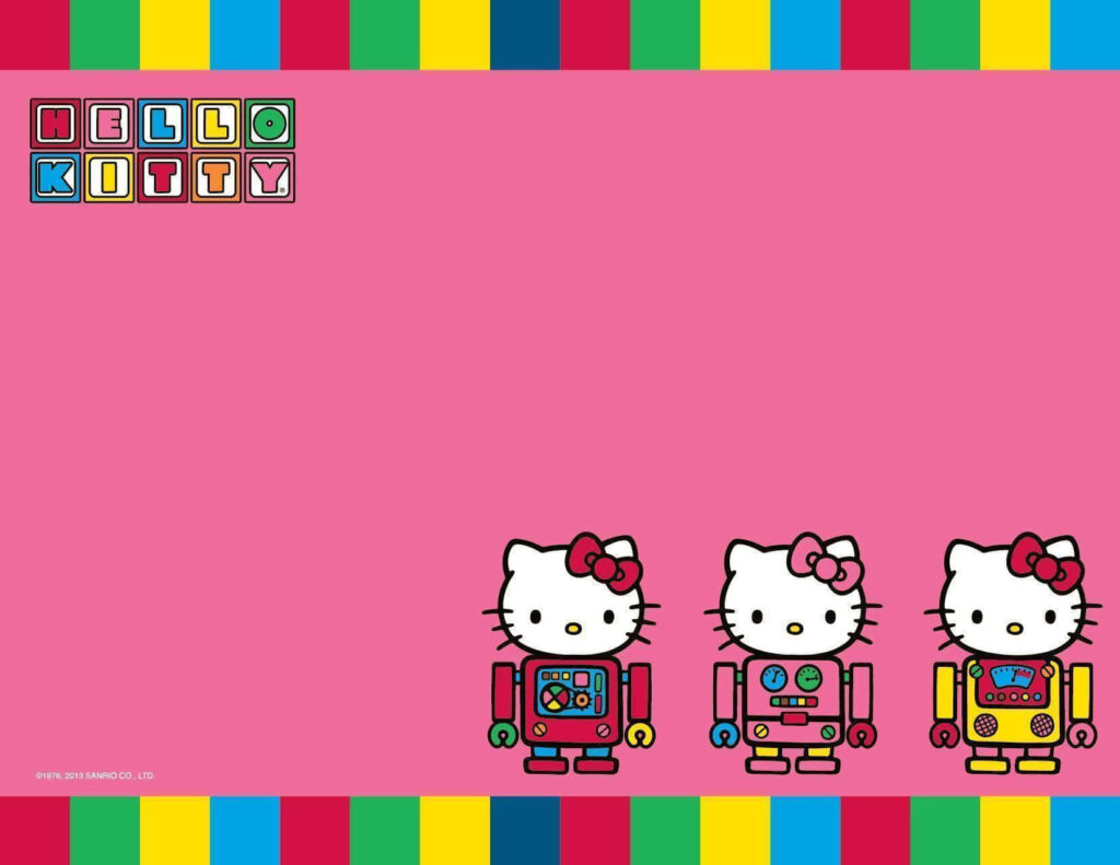 Playful Hello Kitty Robot Wallpaper with Pink Background & Colorful Border