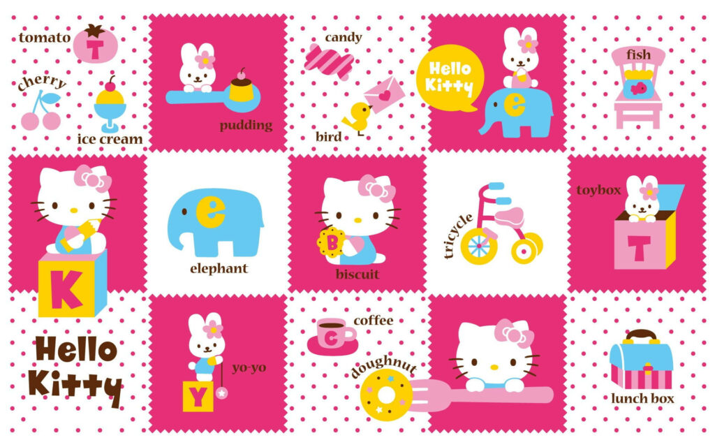 Whimsical Hello Kitty Wallpaper: 90s Inspired Grid Designs