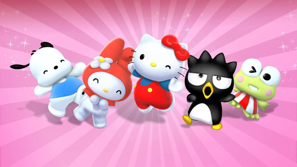 Cheerful Hello Kitty Wallpaper with Charming Characters and Stars