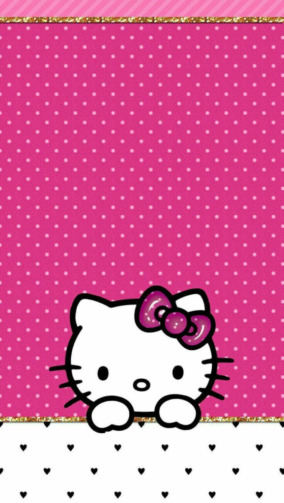 Playful Hello Kitty Wallpaper on Hot Pink Polka Dot Background