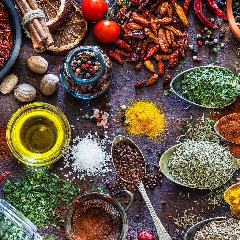 Vibrant Herbs & Spices Wallpaper: Colorful Culinary Art Background