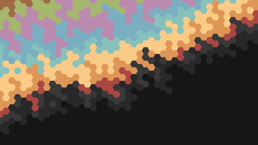 Vibrant hexagon wallpaper with colorful geometric shapes fading into a sleek black background