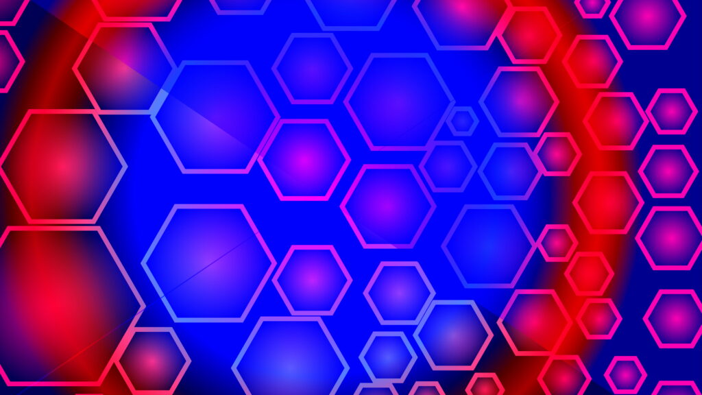 Vibrant Geometric Bliss: Mesmerizing Red and Blue Hexagon Abstract 4K Wallpaper