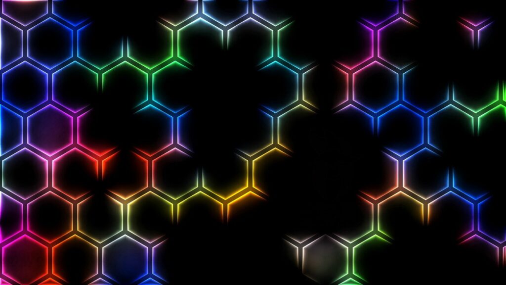Vibrant Hexagonal Pattern Wallpaper - Bright Colors on Dark Background
