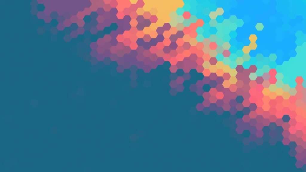 Vibrant Hexagonal Pixelated Wallpaper with Blue Gradient Background