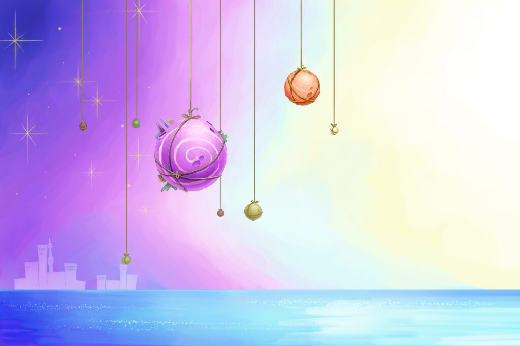 Vibrant Abstract Wallpaper: Holiday Ornaments Over Dreamy Sky