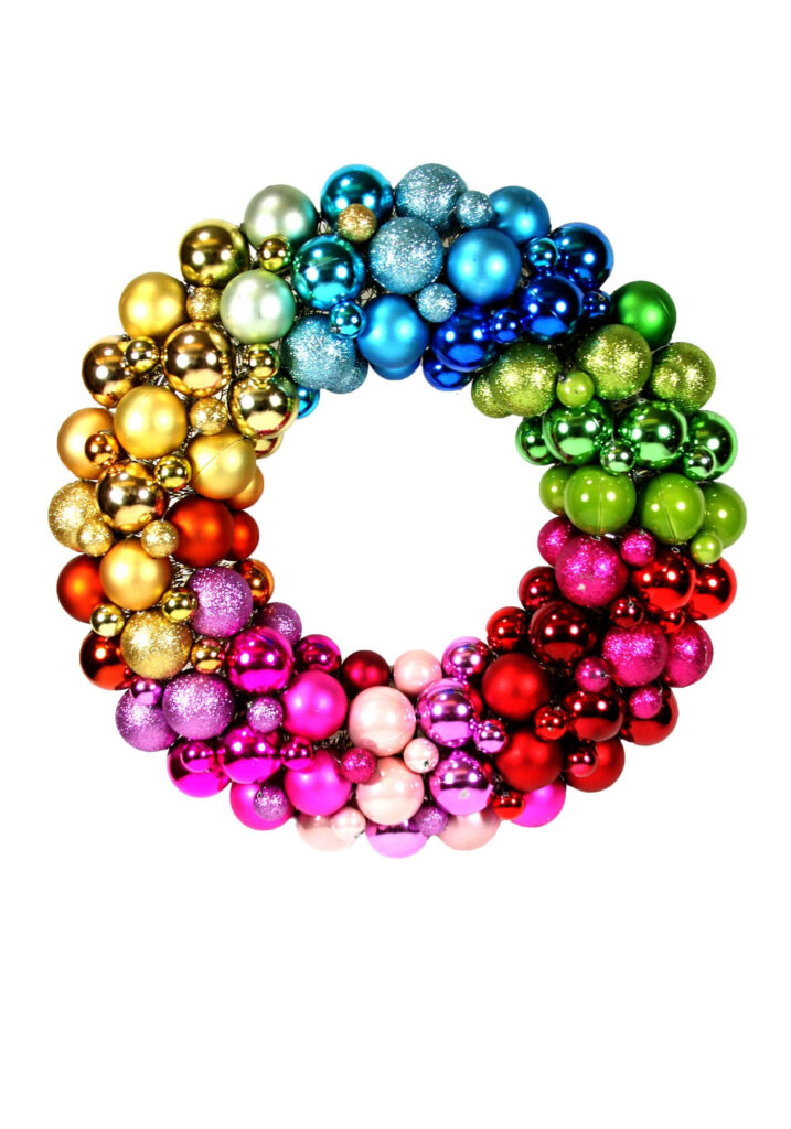Vibrant Holiday Wreath Wallpaper with Colorful Baubles