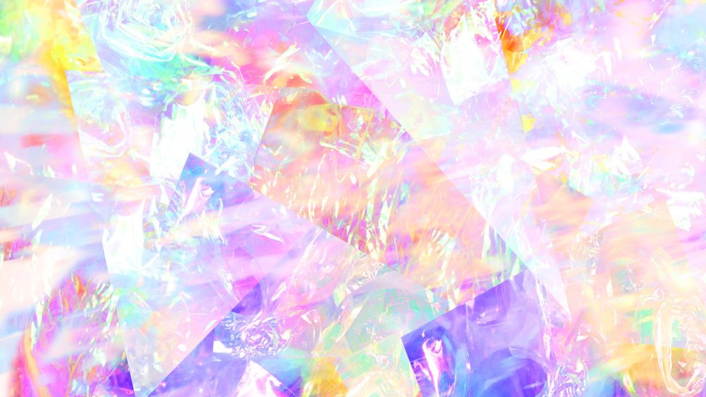 Vibrant holographic abstract wallpaper with luminous geometric shapes and iridescent textures