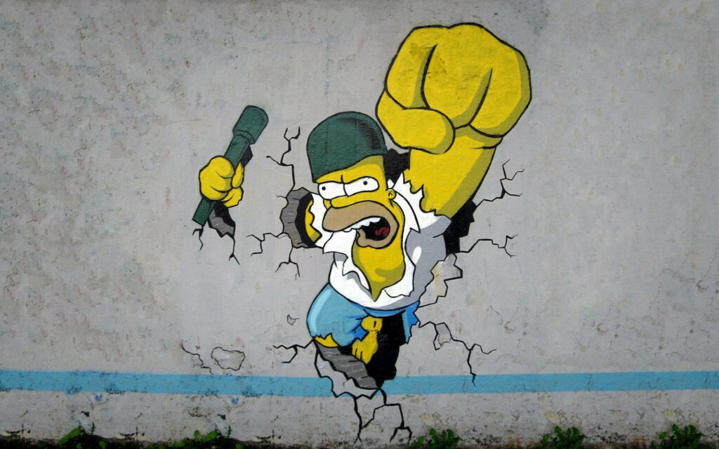 Vibrant Homer Simpson Graffiti Wallpaper - Bold Colors & Dynamic Art