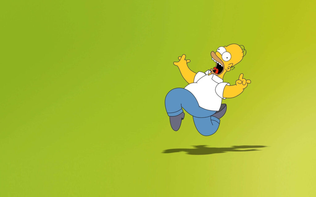 Homer Simpson Mid-Air Wallpaper: Vibrant Green Comedy Background