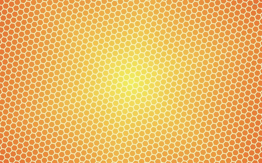 Vibrant abstract honeycomb hexagonal grid with glowing yellow center on warm orange background Wallpaper