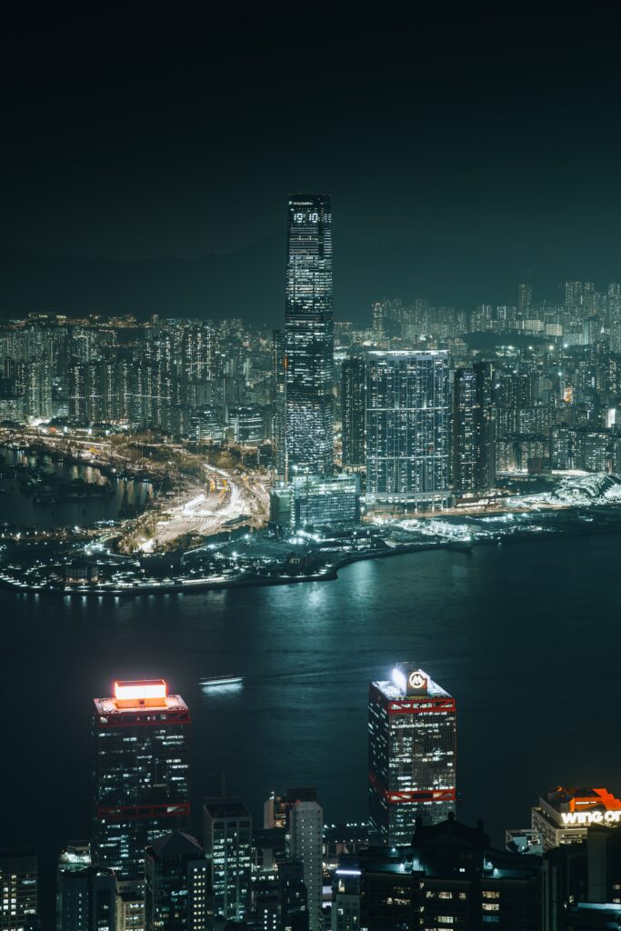 Vibrant Hong Kong Night Cityscape Wallpaper - Aerial View Background