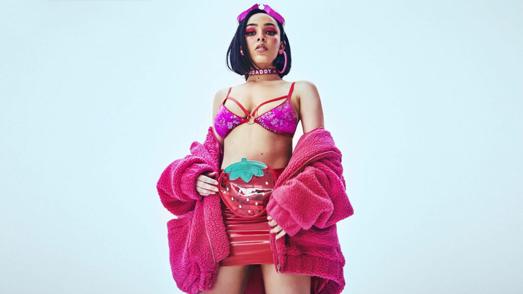 Bold Hot Pink Wallpaper Featuring Confident Doja Cat - Stylish Background