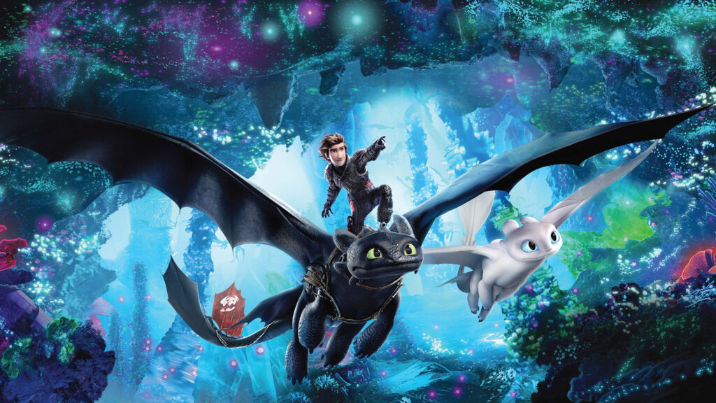 Vibrant How To Train Your Dragon 2 Wallpaper: Hiccup, Toothless & Light Fury