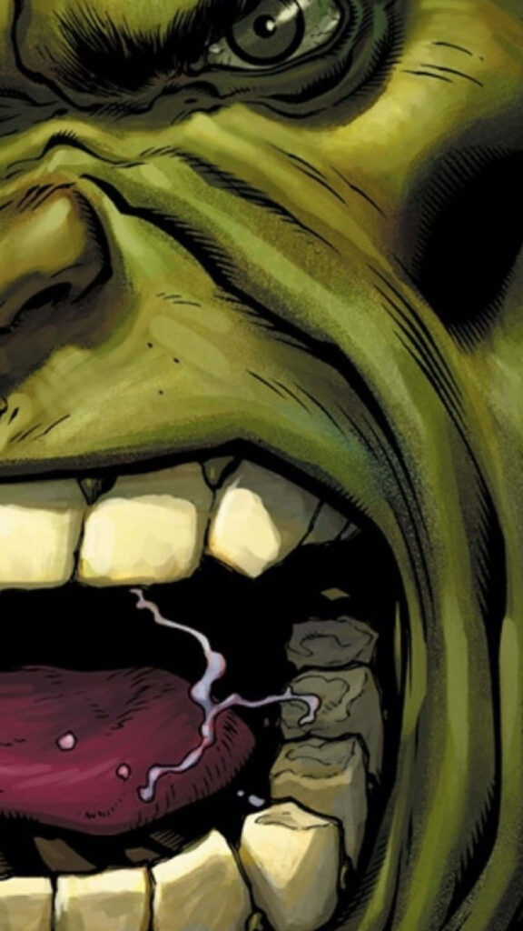 Vibrant Hulk Wallpaper: Intense Comic Book Face Roaring Fury
