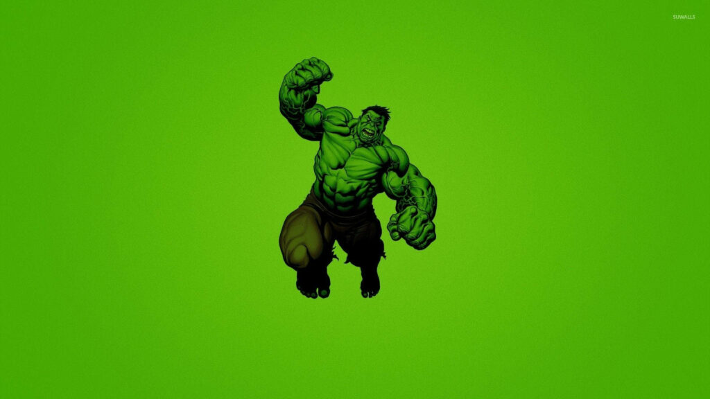 Vibrant Hulk Wallpaper: Iconic Rage Pose on Neon Green Background