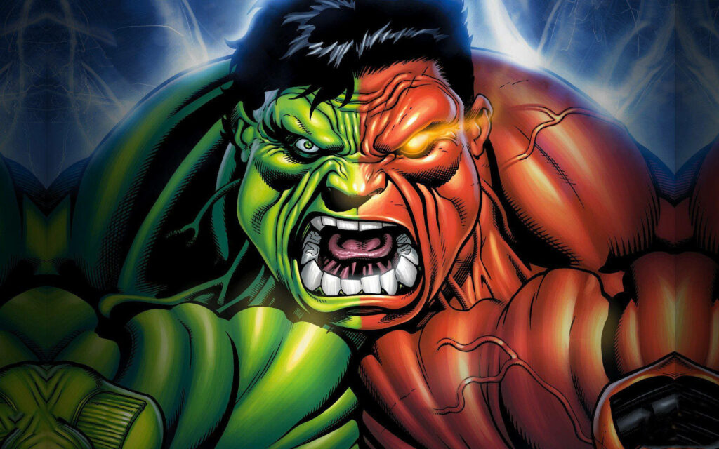 Intense Hulk Rage Wallpaper: Dual-Tone Green & Red Background