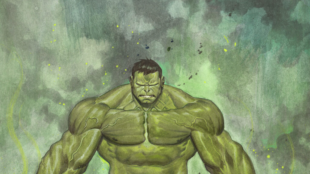 Vibrant 4K Hulk Art Wallpaper: Powerful Pose & Smoky Green Background