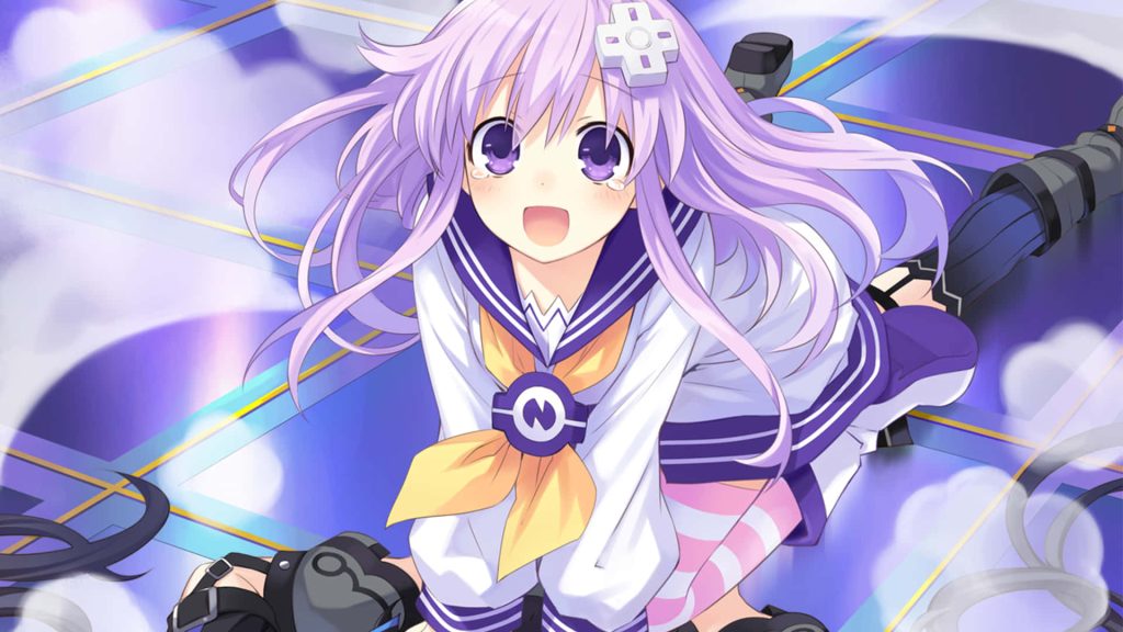 Hyperdimension Neptunia wallpaper featuring Neptune in white sailor uniform with blue geometric background