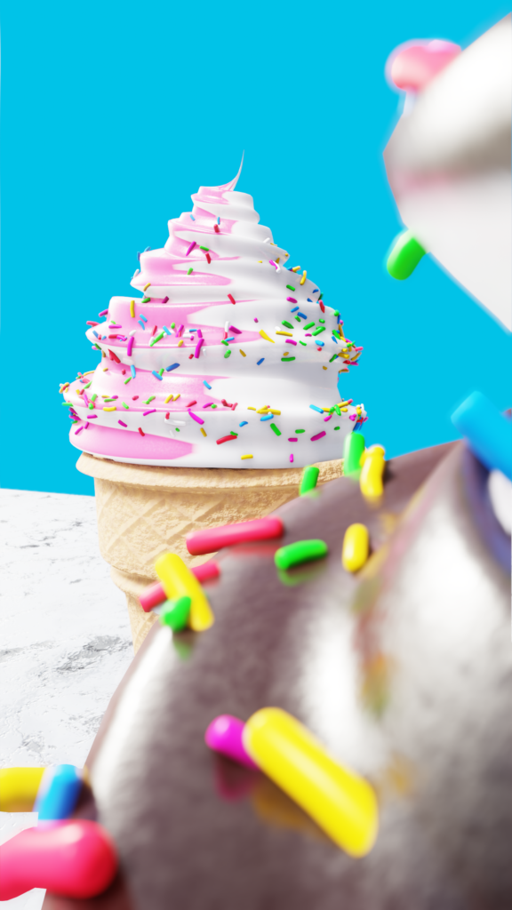 Vibrant Ice Cream Cone Wallpaper: Colorful Dessert on Blue Background