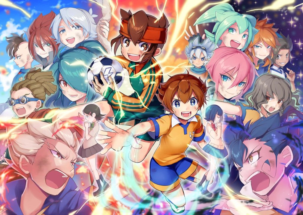Vibrant Inazuma Eleven wallpaper with Mamoru Endou and Tenma Matsukaze dynamic anime collage