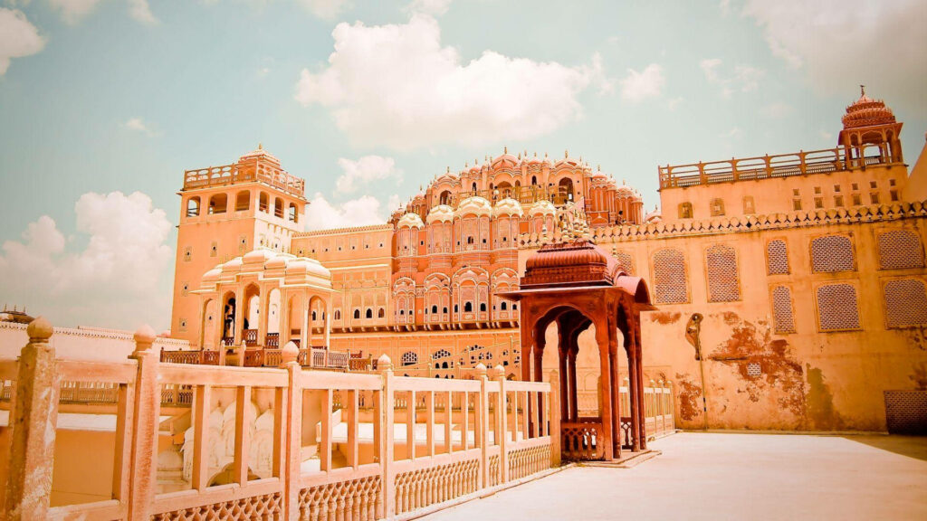 Vibrant Indian Architecture Wallpaper: Intricate Daytime Design