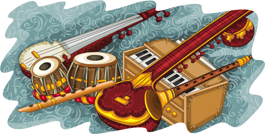 Vibrant Indian Musical Instruments Wallpaper Background