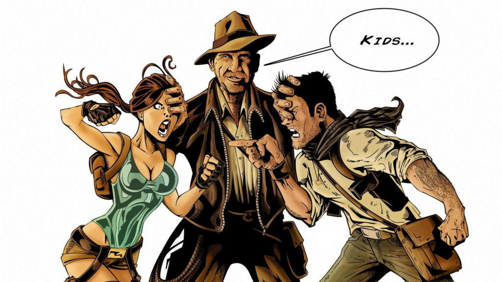 Vibrant Cartoon Wallpaper: Indiana Jones & Characters in Action