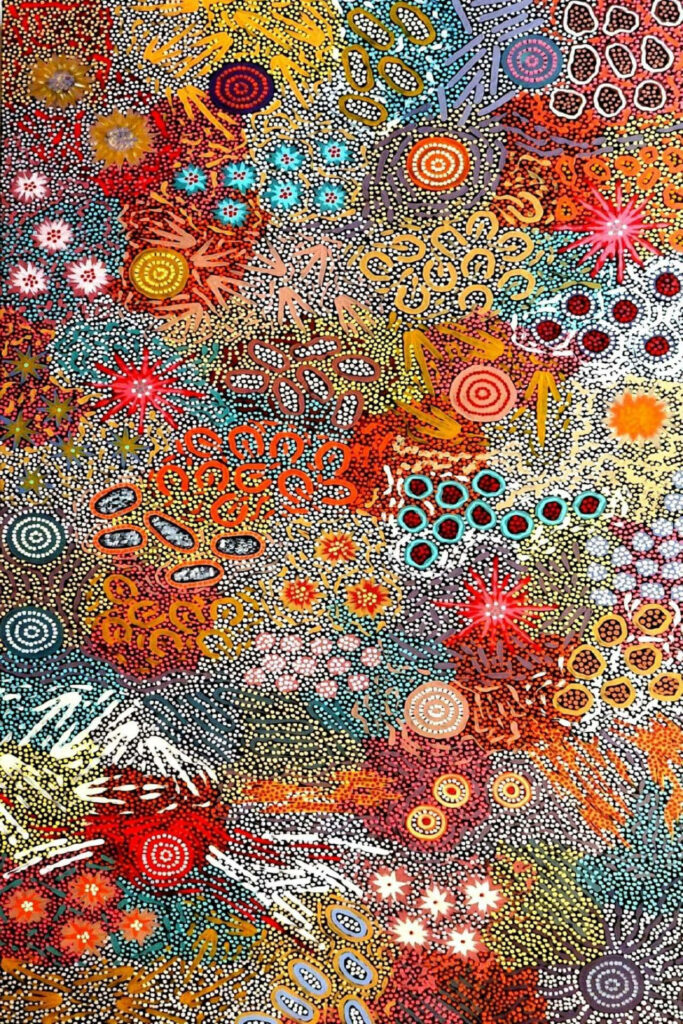 Vibrant Indigenous Flower Wallpaper: Bold Colors & Intricate Design