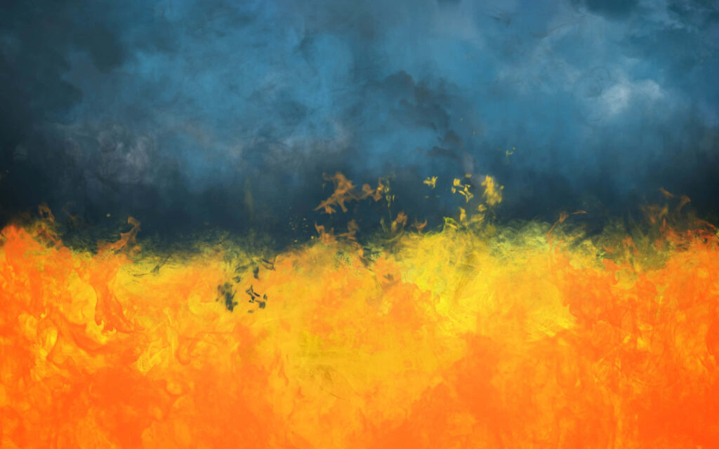 Vibrant Inferno Abstract Wallpaper: Fiery Blaze and Smoky Contrast
