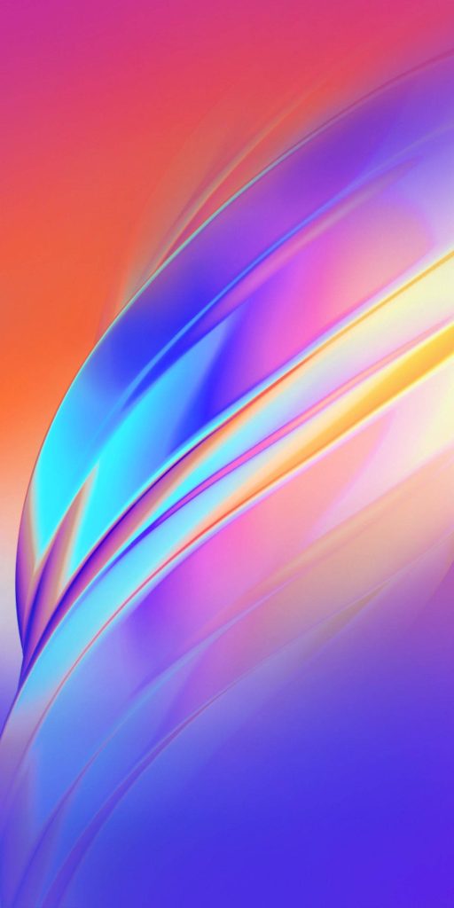 Vibrant Infinix abstract wallpaper with fluid holographic lines and purple blue orange gradient background