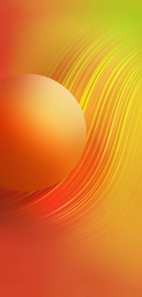 Infinix Hot 3 wallpaper with glowing orange sphere and flowing amber golden yellow light waves background