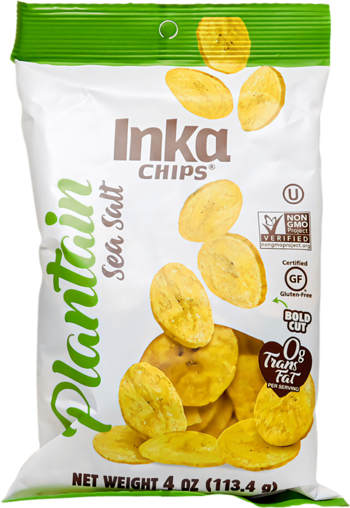 Vibrant Inka Chips Plantain Sea Salt Packaging with Bold Visuals Wallpaper